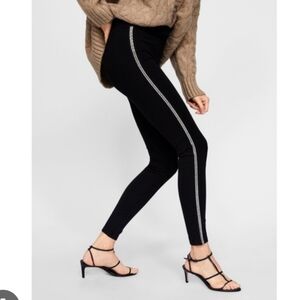 Zara Black Leggings with Rhinestone Gem Stripes S